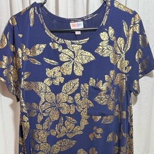 LuLaRoe Navy and Gold Floral Carly  Size Medium